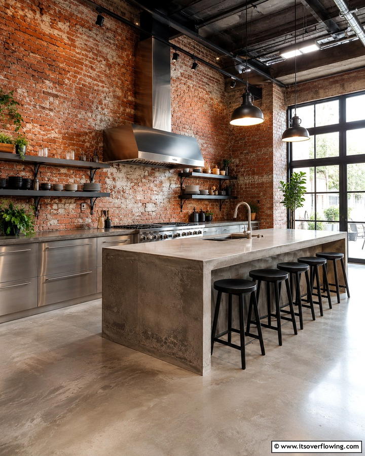 Exposed Brick Walls for a Rustic Touch - 25 Industrial Kitchen Ideas for a Modern Look