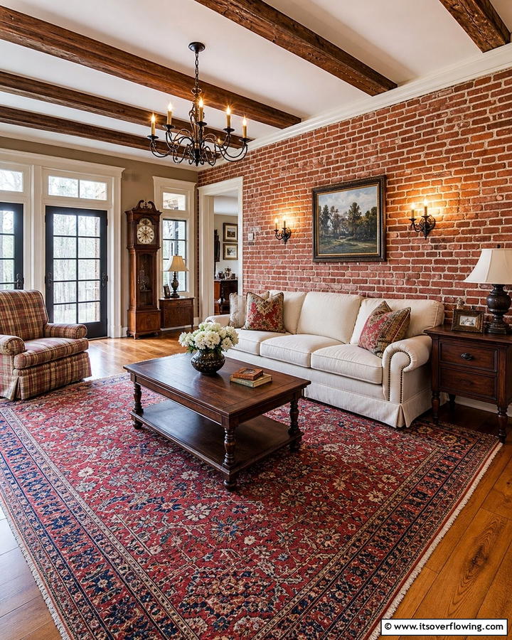 Exposed Brick Walls - 20 Colonial Living Room Ideas for a Classic and Timeless Look