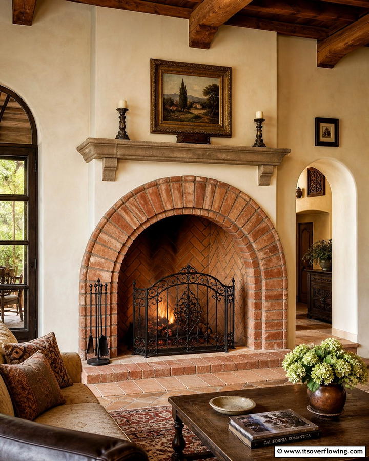Exposed Brick and Wood Mantel Pairing - 25 Rustic Brick Fireplace Ideas to Warm Up Your Home