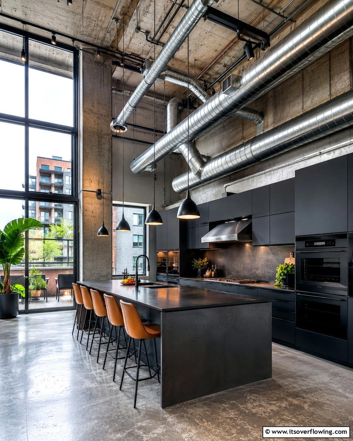Exposed Ductwork for Industrial Style - 25 Beautiful Kitchen Ceiling Ideas to Elevate Your Space