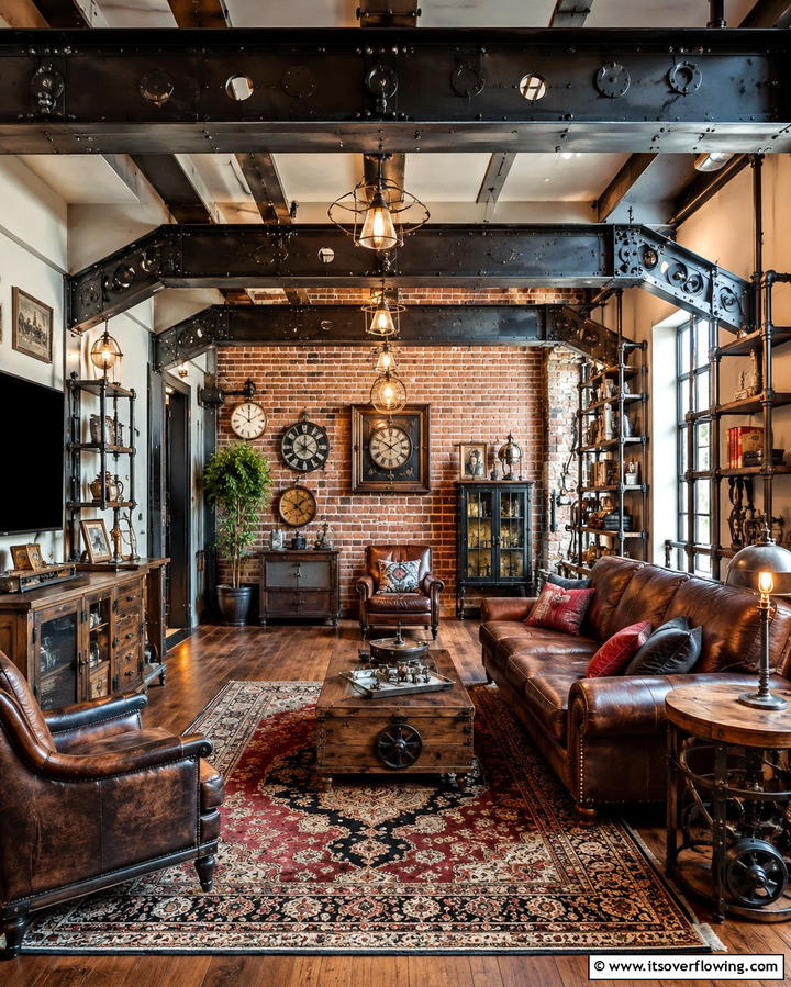 Exposed Metal Beams - 20 Steampunk Living Room Ideas for Unique Decor