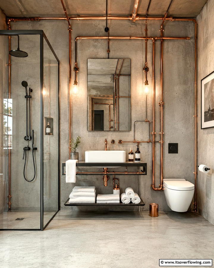 Exposed Pipe Fixtures - 25 Industrial Bathroom Ideas for a Bold Look