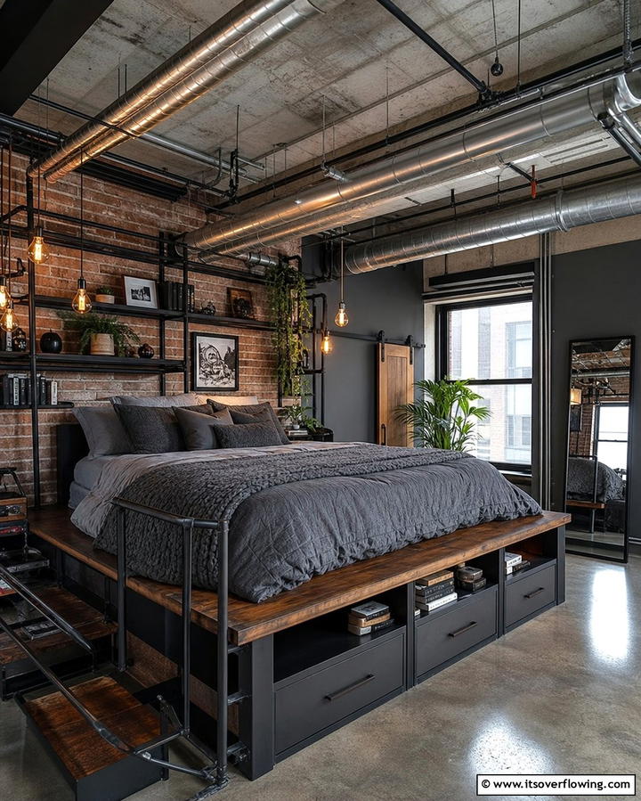 Exposed Pipes and Ducts for Industrial Vibes - 25 Stunning Bedroom Ceiling Ideas to Elevate Your Space