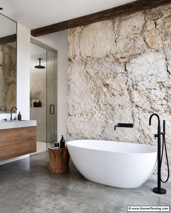 Exposed Stone Walls - 25 Stone Bathroom Ideas for a Rustic and Elegant Look