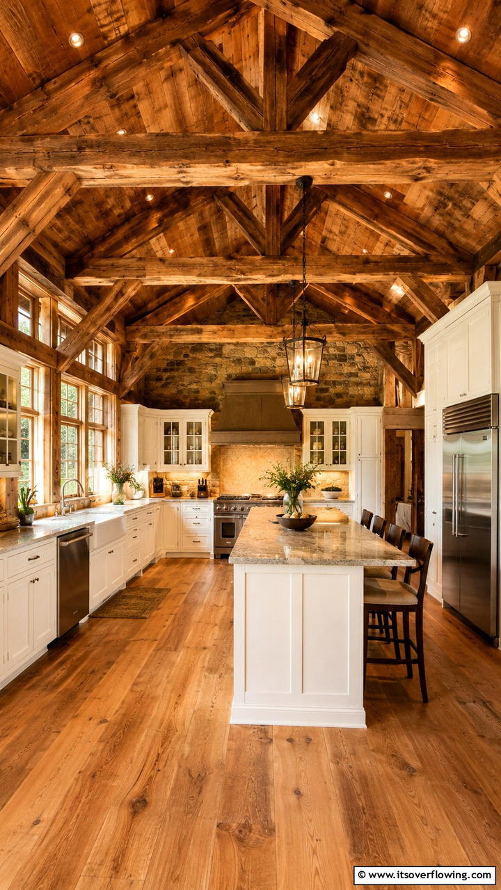 Exposed Timber Beam Accents - 30 Cabin Kitchen Ideas- Rustic and Cozy Cooking Spaces