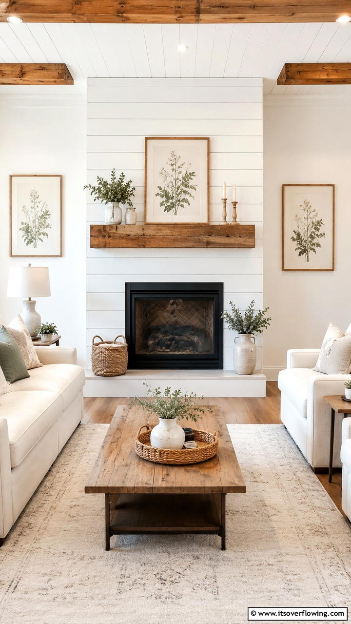 Exposed Timber Framing - 30 Farmhouse Fireplace Ideas for Cozy Living Spaces