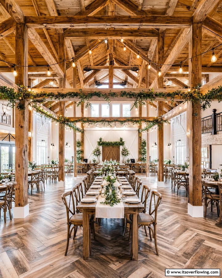 Exposed Wooden Beam Design - 21 Barn Wedding Ideas for a Rustic and Romantic Celebration