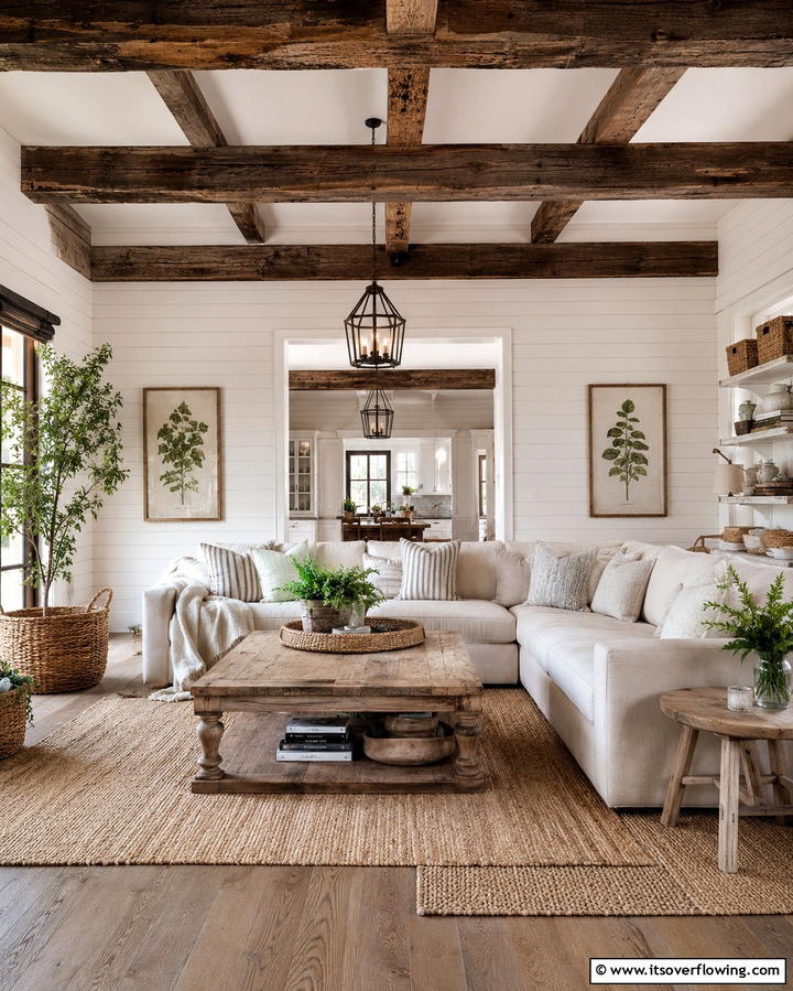 Exposed Wooden Beam Elegance - 30 Small Rustic Living Room Ideas for Cozy Charm