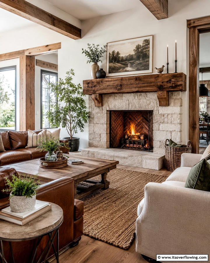 Exposed Wooden Beam Mantel - 25 Craftsman-style Fireplace Ideas- Classic & Elegant Designs