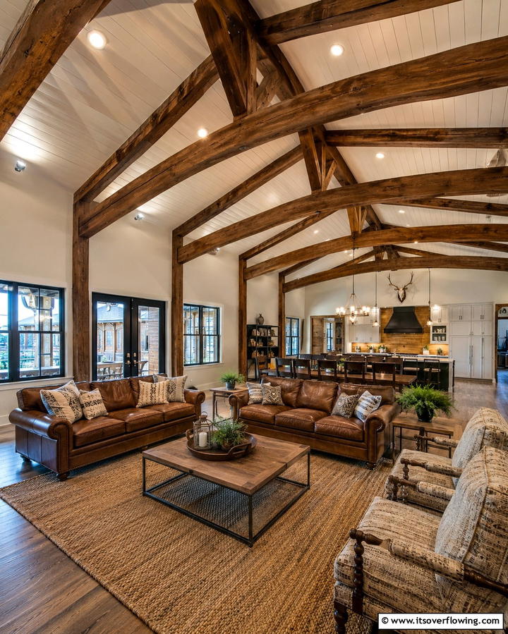 Exposed Wooden Beams - 25 Rustic Barndominium Interior Design Ideas