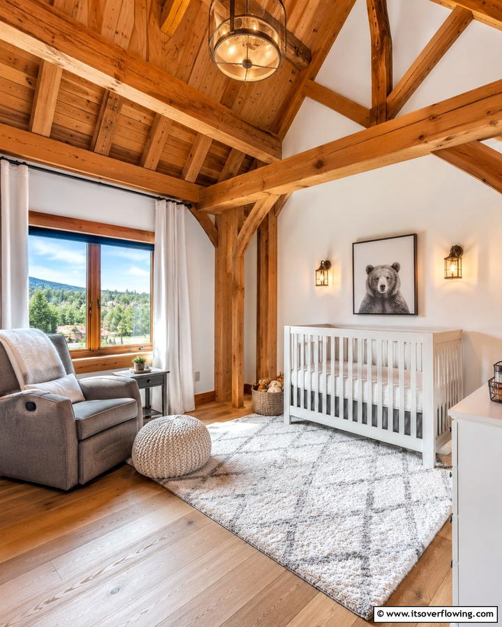 Exposed Wooden Beams - 25 Rustic Nursery Ideas for a Cozy Baby Room
