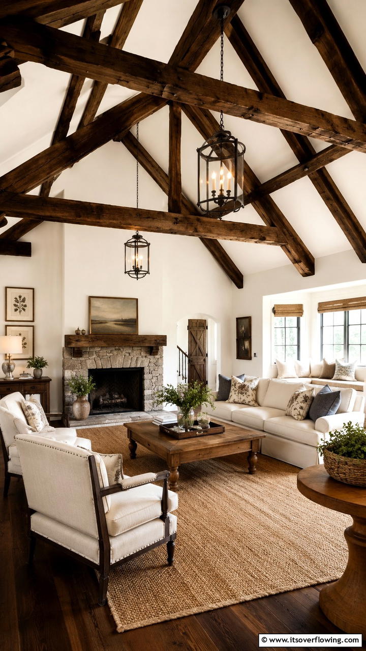Exposed Wooden Beams - 30 Cottage Living Room Ideas for Cozy Home Spaces