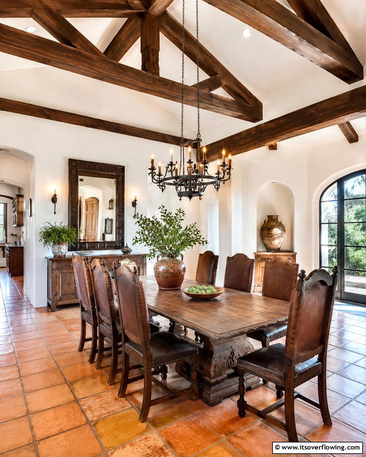 Exposed Wooden Beams - 20 Spanish Style Dining Room Ideas for a Chic Look