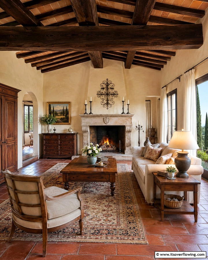 Exposed Wooden Beams - 20 Tuscan Living Room Ideas for a Cozy Feel