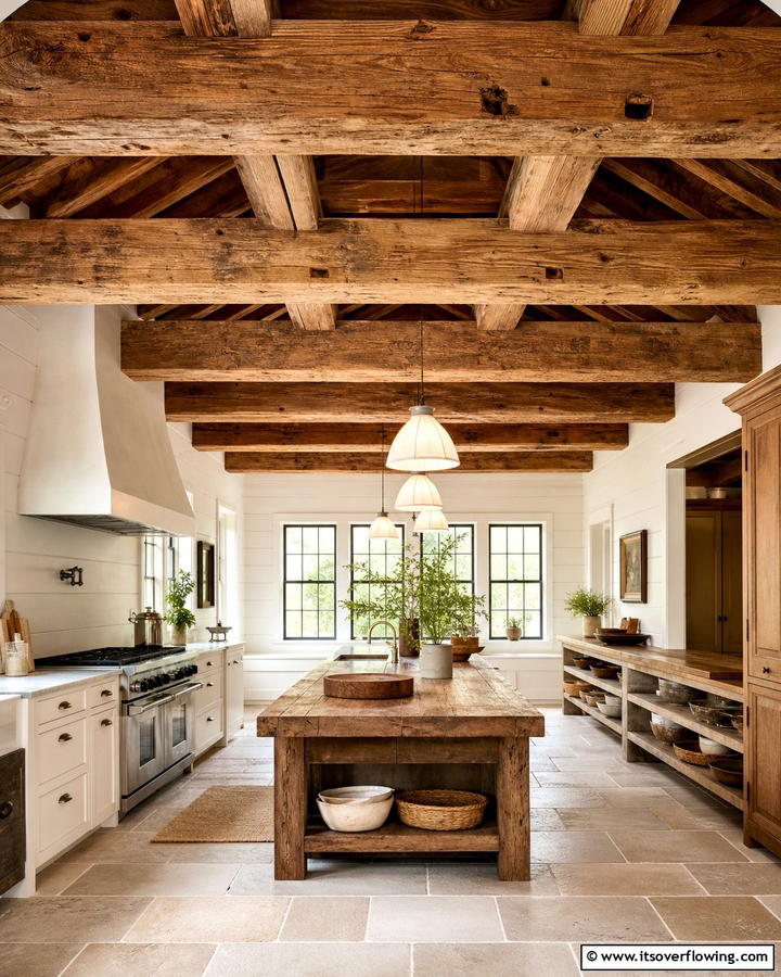 Exposed Wooden Beams - 21 Rustic Kitchen Concepts for Warm Farmhouse-Inspired Designs
