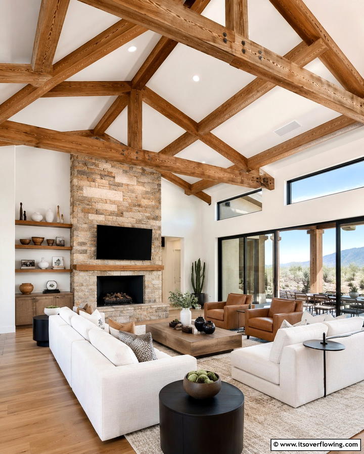 Exposed Wooden Beams for Architectural Charm - 30 Warm Southwestern Living Room Decor Concepts