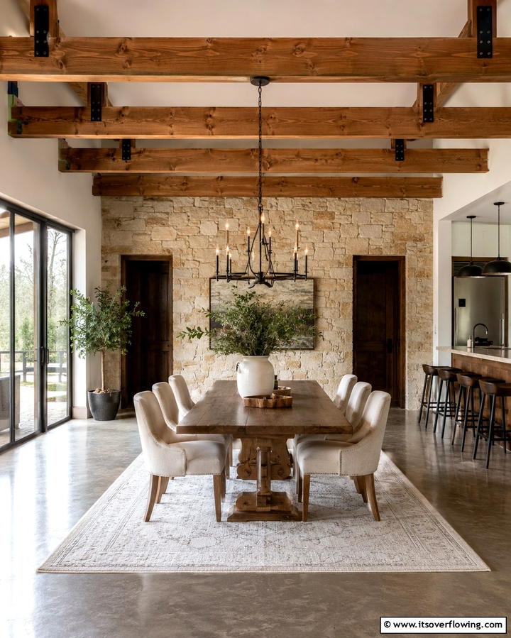 Exposed Wooden Beams for Authenticity - 25 Rustic Barndominium Interior Design Ideas