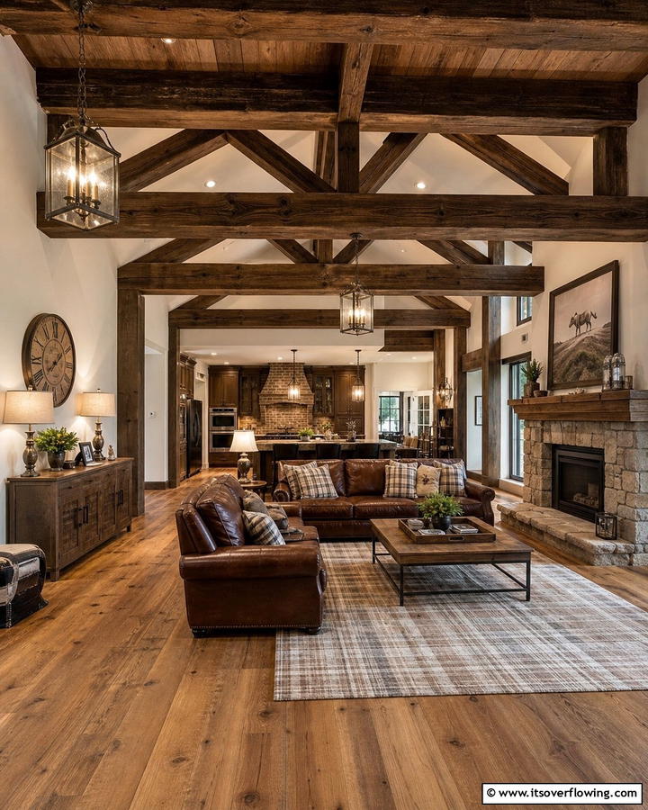 Exposed Wooden Beams for Rustic Accents - 25 Brown Living Room Ideas for Warm and Cozy Vibes