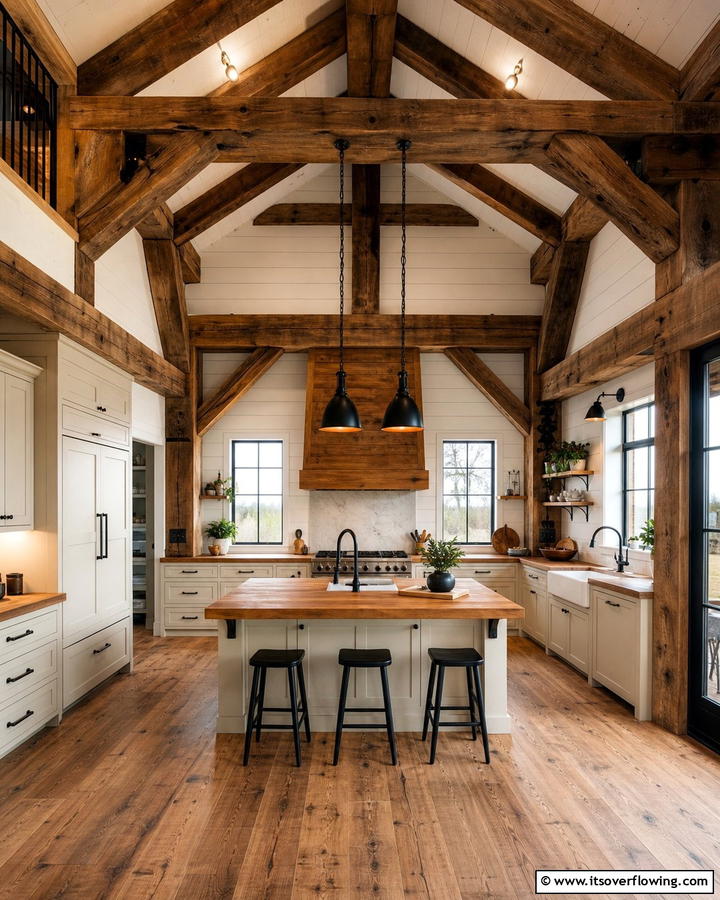 Exposed Wooden Beams - 20 Primitive Kitchen Ideas for a Rustic Charm