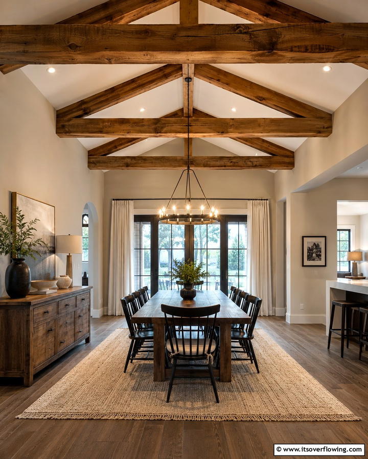 Exposed Wooden BeamsExact - 30 Rustic Dining Room Ideas for Cozy Family Gatherings