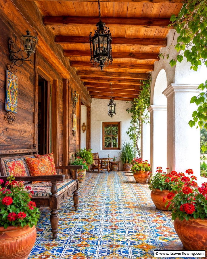 Exposed Wooden Planks - 30 Spanish Style Front Porch Ideas for Mediterranean Charm