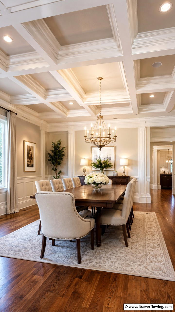 Exquisite Coffered Ceiling - 30 Dining Room Ceiling Ideas to Elevate Your Space