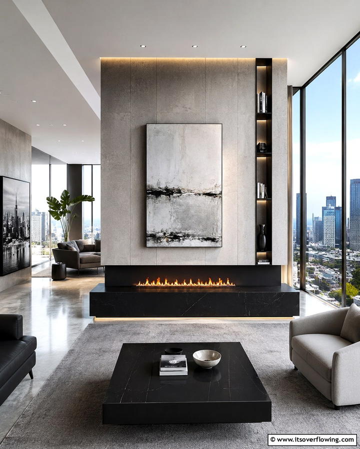 Exquisite Urban Modernism - 30 Bold Black Fireplace Ideas to Elevate Your Living Room
