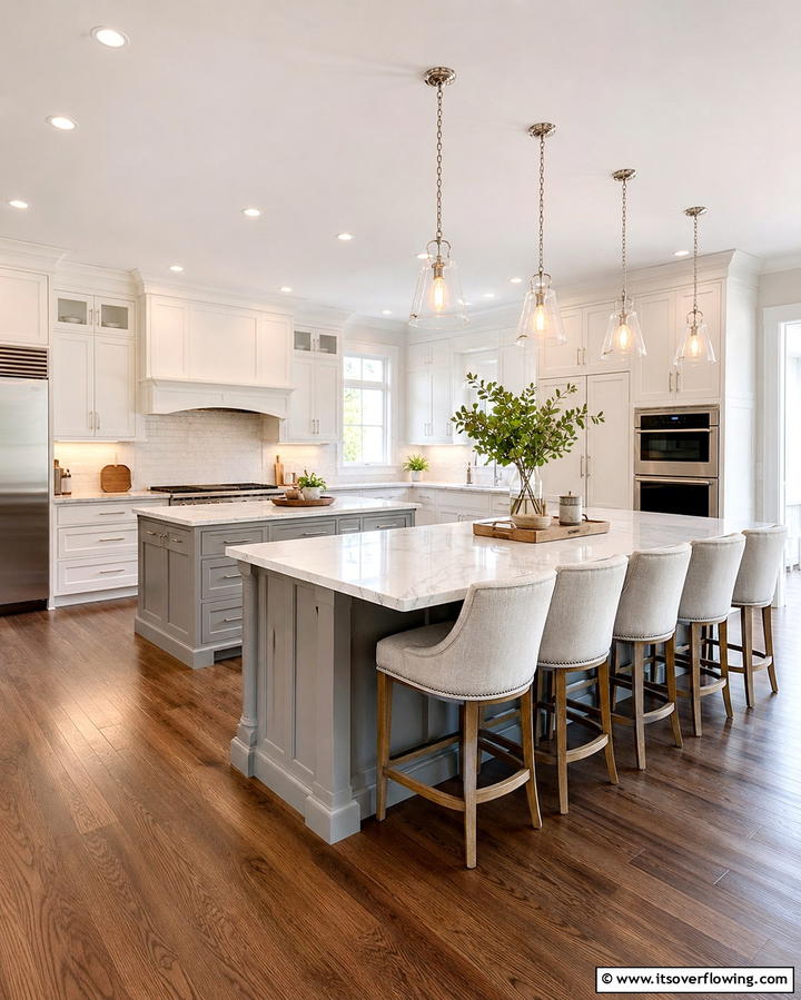 Extended Countertop Overhang - 25 Double Island Kitchen Ideas for Spacious Cooking