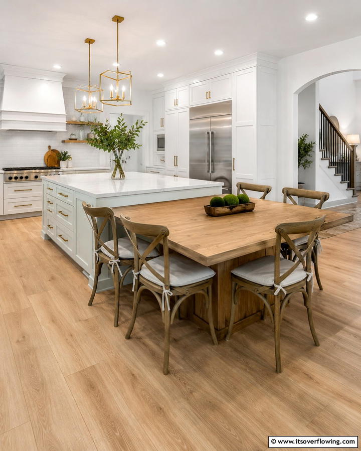 Extended Dining Table - 25 Farmhouse Kitchen Island Ideas for Rustic Charm