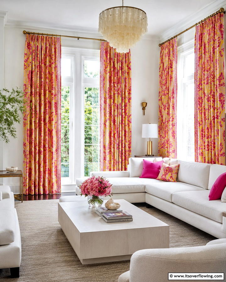 Eye Catching Draperies - 30 Yellow and Pink Decor Ideas- Vibrant Home Accents