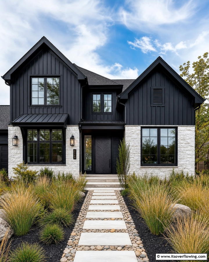Eye Catching Texture Play - 21 Striking Black & White House Exterior Design Concepts