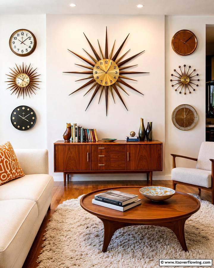 Eye Catching Wall Clocks - 30 1950s Living Room Ideas for Retro Charm Revival