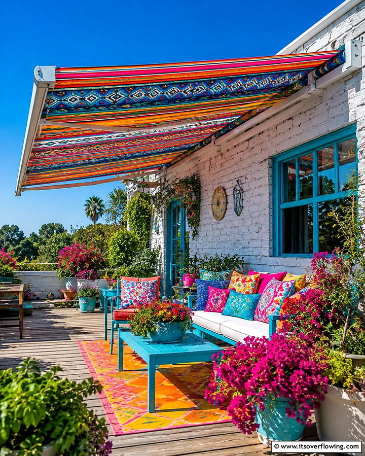 Fabric Awning in Bold Patterns - 25 Stunning Deck Awning Ideas for Outdoor Living