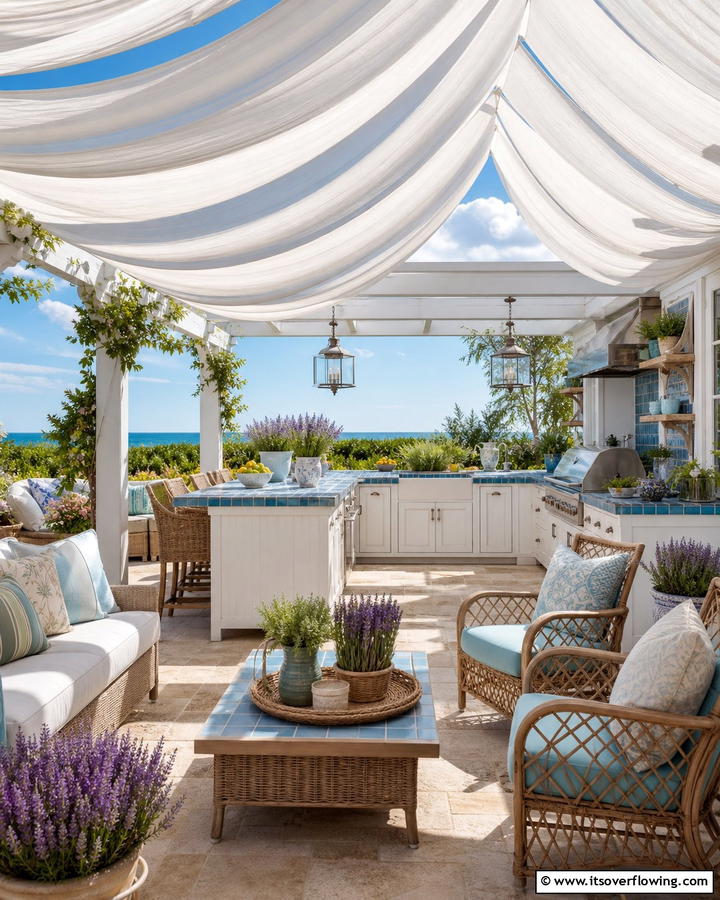 Fabric Canopy for Soft Aesthetics - 20 Outdoor Kitchen Roof Ideas for Year-Round Enjoyment