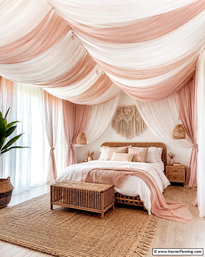 Fabric Canopy for a Cozy Atmosphere - 25 Affordable Cheap Ceiling Ideas for Your Home