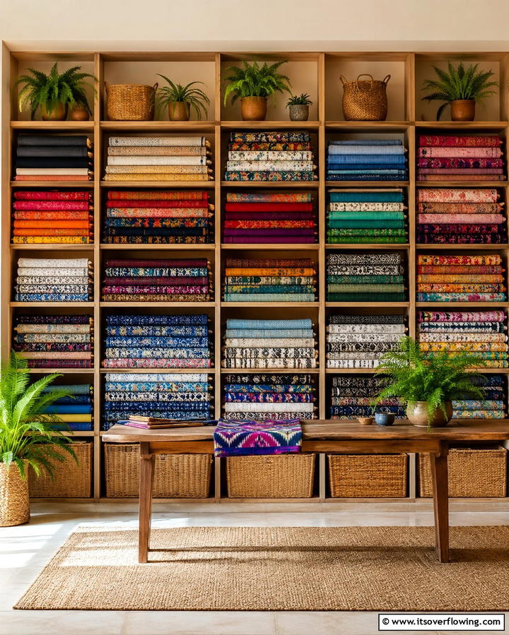Fabric Display Shelves - 25 Sewing Room Ideas for Crafters and Hobbyists