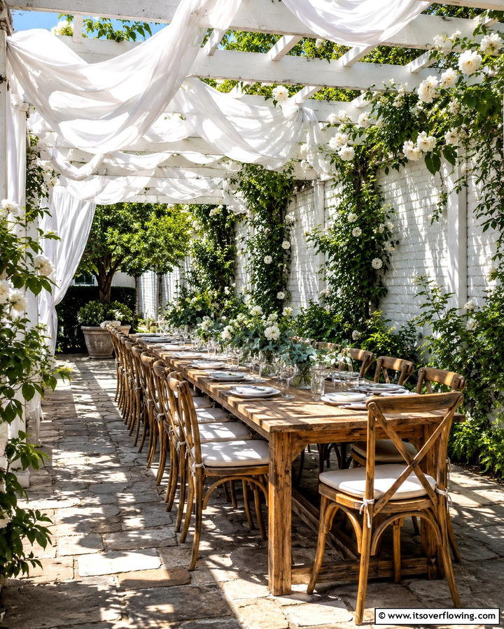 Fabric Drapes for a Soft Elegant Appeal - 25 Pergola Roof Ideas to Enhance Your Outdoor Living Space