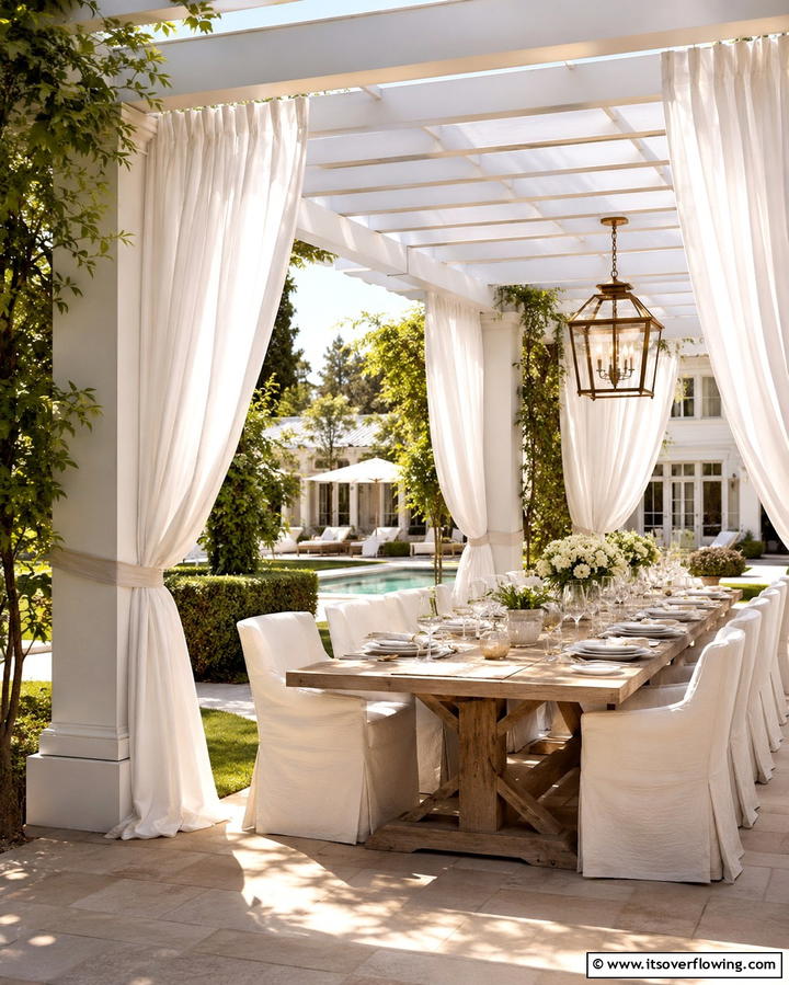 Fabric Drop Curtains - 25 Pergola Cover Ideas for Stylish Outdoor Living Spaces