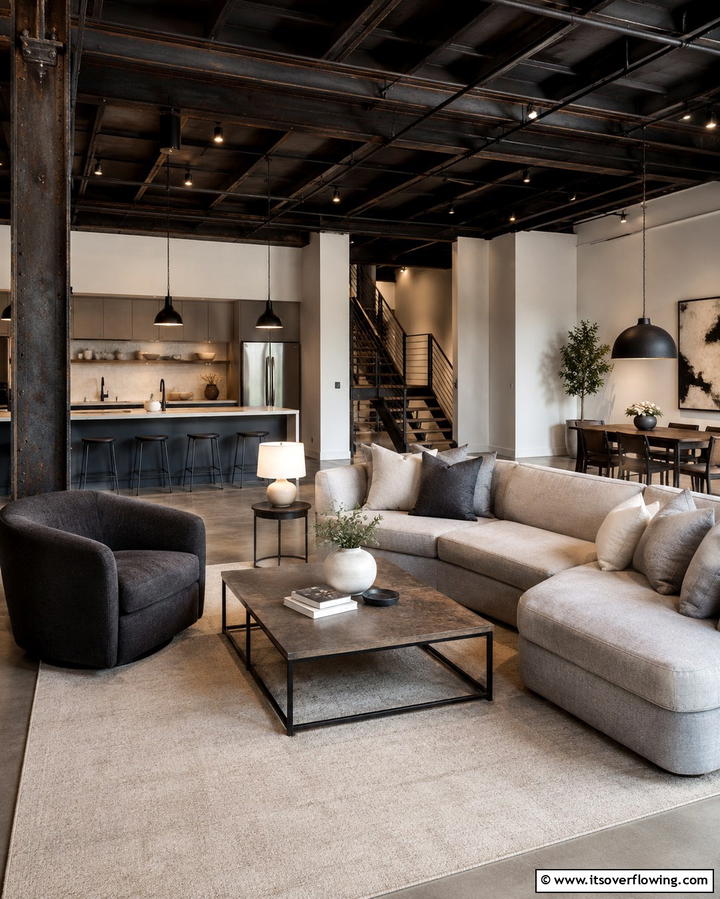 Factory Inspired Ceiling Beams - 30 Industrial Living Room Ideas with Urban Charm