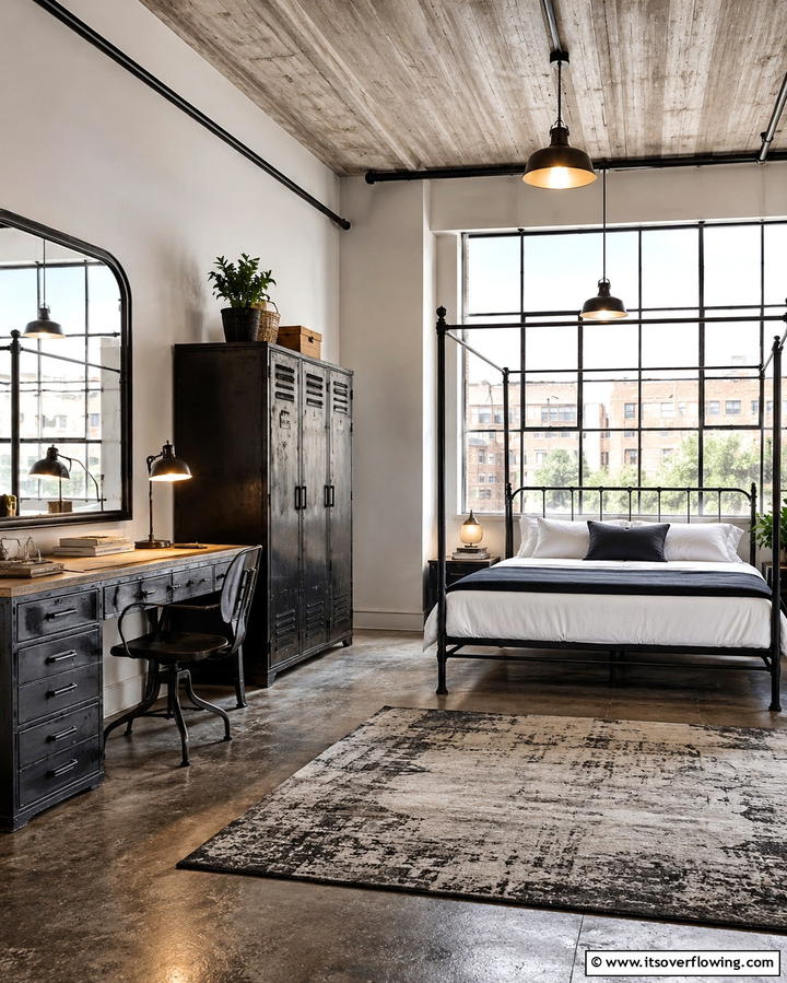 Factory Inspired Furniture for a Cohesive Look - 25 Industrial Bedroom Ideas- Urban & Stylish Designs
