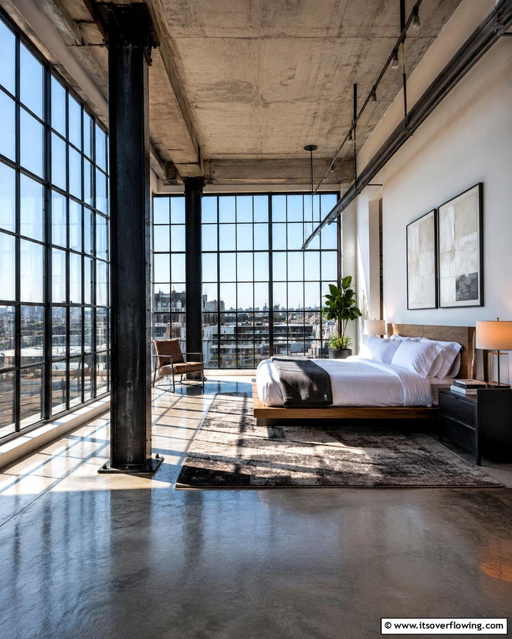 Factory Inspired Windows - 25 Industrial Bedroom Ideas- Urban & Stylish Designs