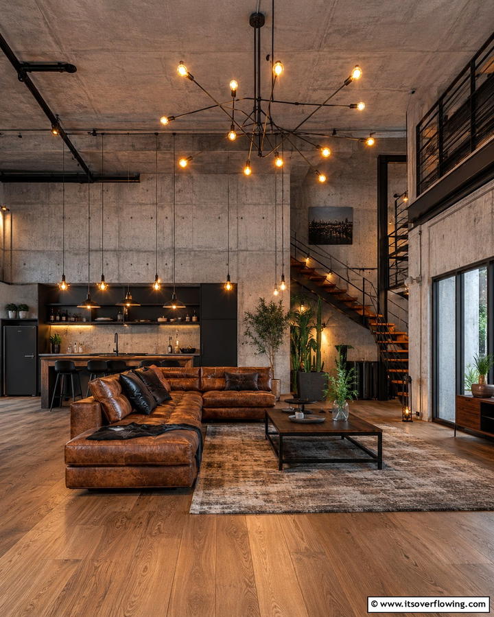 Factory Style Lighting - 30 Industrial Living Room Ideas with Urban Charm