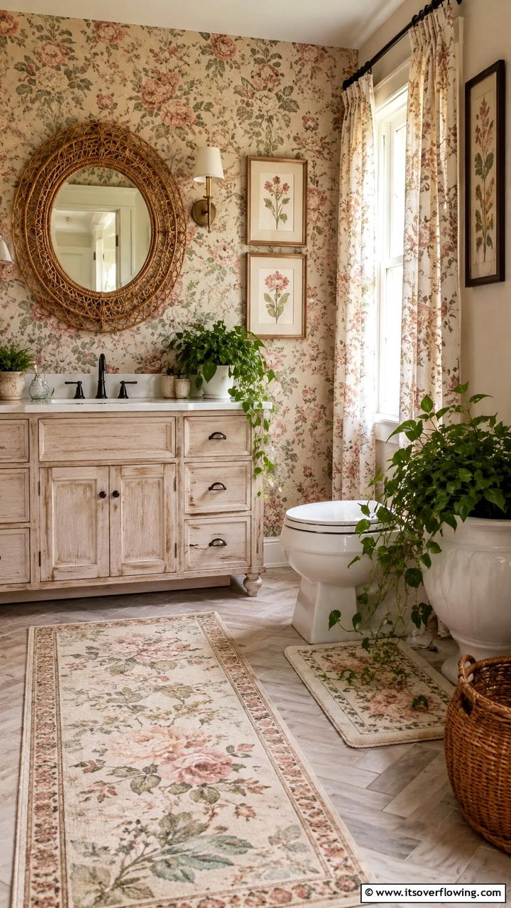 Faded Floral Prints - 30 Boho Bathroom Ideas for Relaxed, Global-Inspired Style