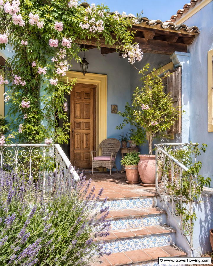 Faded Pastel Color Palette - 30 Spanish Style Front Porch Ideas for Mediterranean Charm