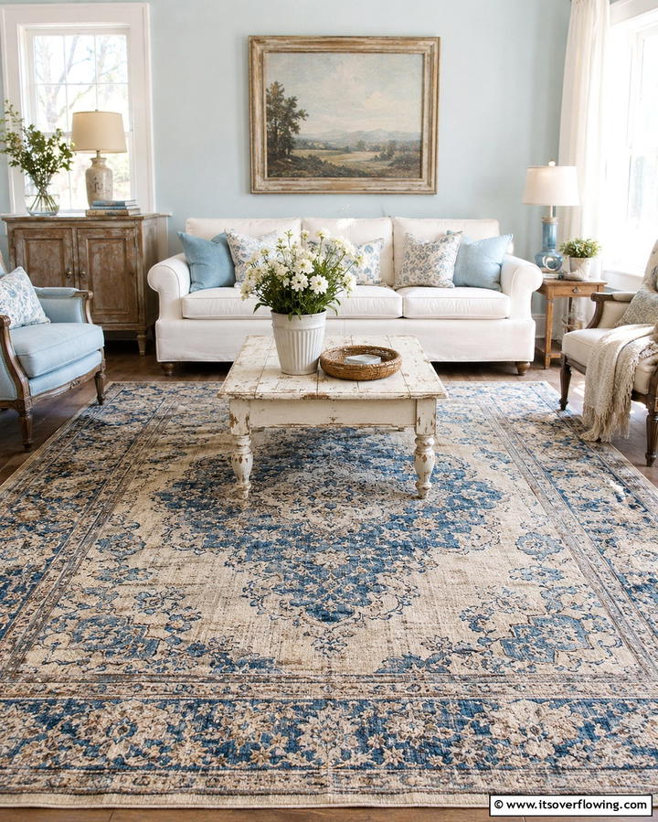 Faded Rugs - 25 Shabby-Chic Style Living Room Ideas for a Vintage Look