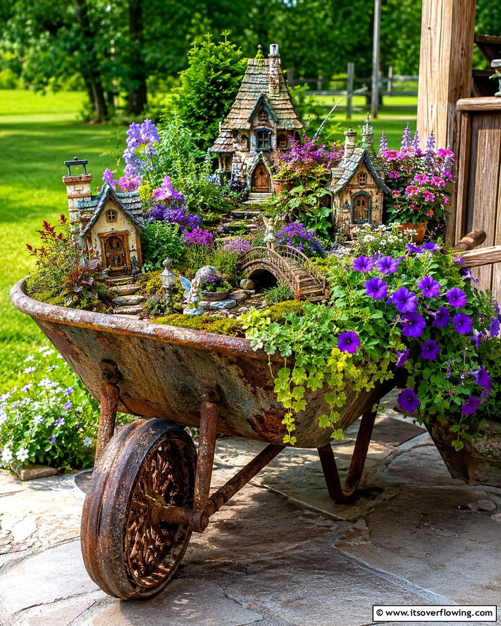 Fairy Garden in a Wheelbarrow - 20 Large Fairy Garden Ideas for a Magical Outdoor Space
