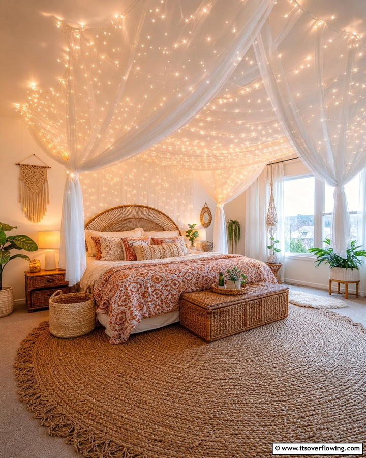 Fairy Light Canopy - 20 Girls Boho Bedroom Ideas for a Chic and Relaxing Space