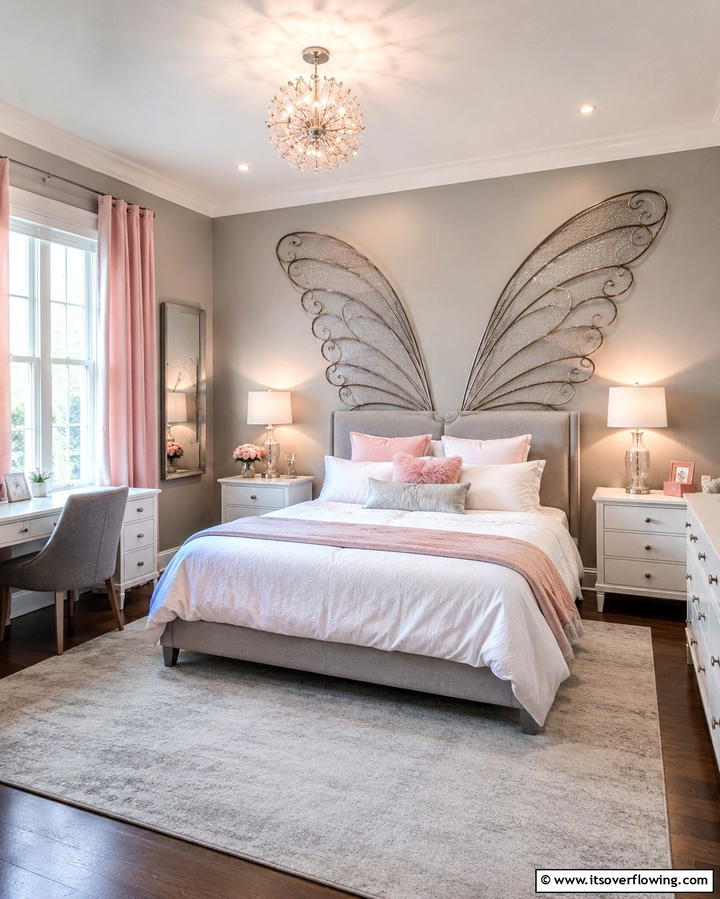 Fairy Wing Wall ArtOne - 30 Enchanting Fairy-Themed Bedroom Designs for Whimsical Spaces