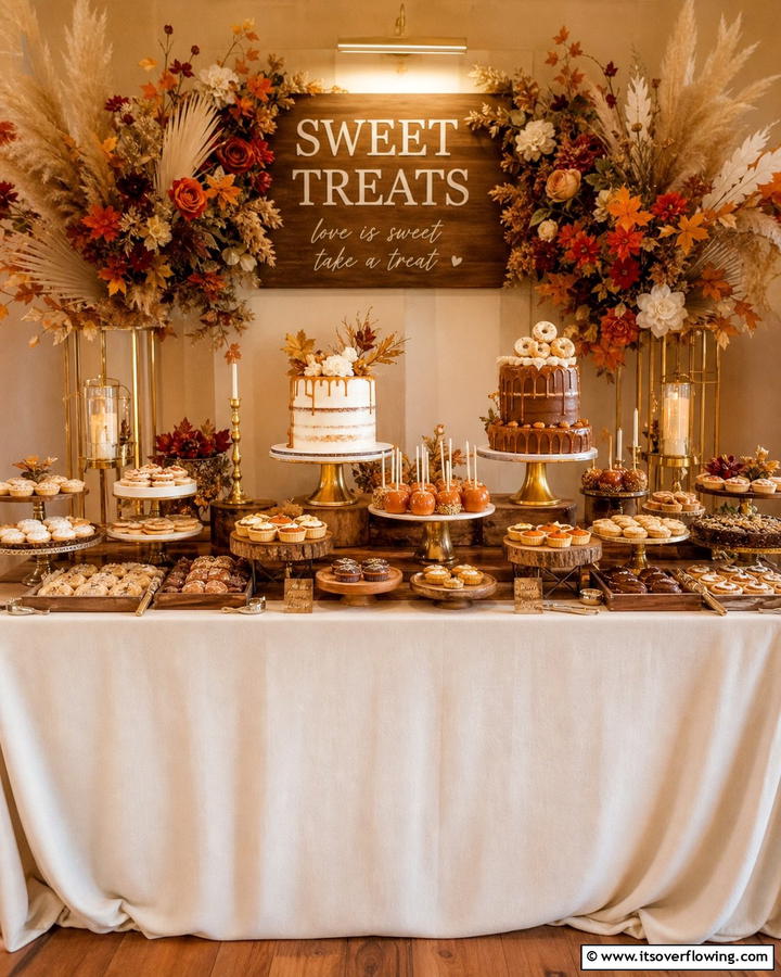 Fall Inspired Sweet Treats Display - 21 Fall Wedding Décor Ideas for a Seasonal Celebration