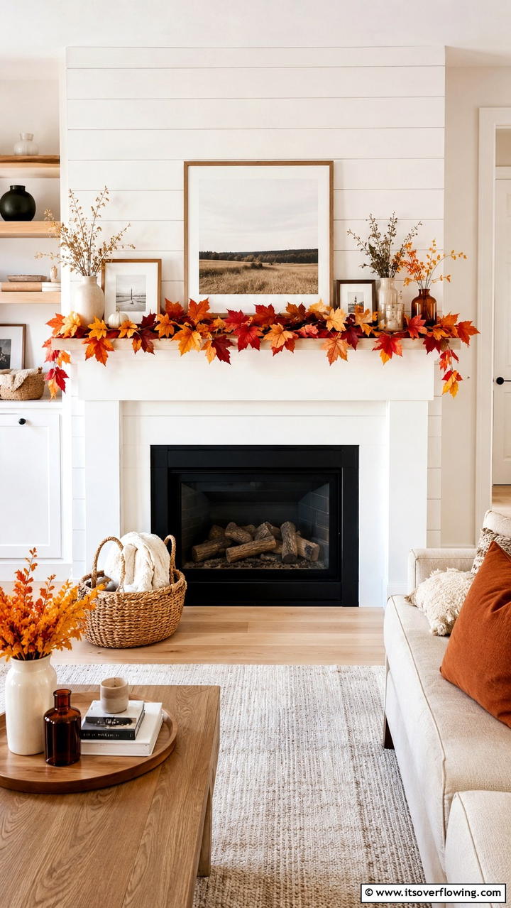 Fallen Leaves Ensemble - 30 Fall Mantel Decor Ideas for Seasonal Coziness